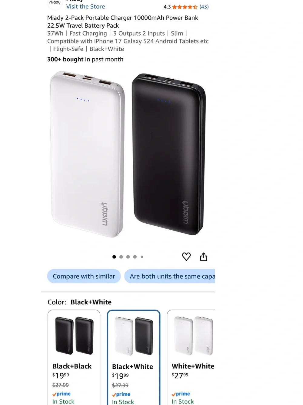 NIB! Miady Power Bank Duo - White & Black Portable Chargers